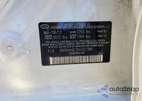 2013 Hyundai Elantra Gls from USA, damaged, VIN 5NPDH4AE3DH307389